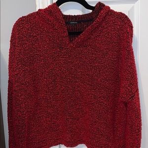 Red Knit Crop Top Hoodie